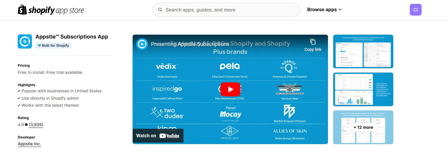 1. Appstle℠ Subscriptions App